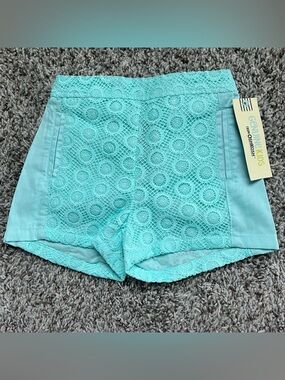 NWT Genuine Kids from Oshkosh Girls 3T Aqua Turquoise Blue Lace Textured Shorts